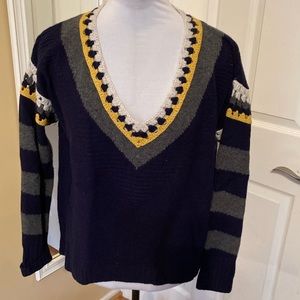 ASOS-SI-IAE Blue Cashmere Blend Sweater w/ unique crochet trim last call 10/14